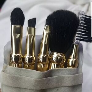 VTG CHRISTIAN DIOR MAKE-UP BRUSH SET GOLDTONE METAL TRAVEL SMALL VINTAGE  (READ)